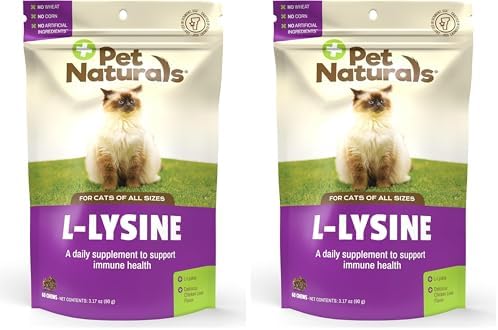 Pet Naturals Lysine for Cats,Chicken Flavor,60 Chews - Immune and Respiratory Support for Cats - No Wheat or Corn - Vet Recommended,(Pack of 2)