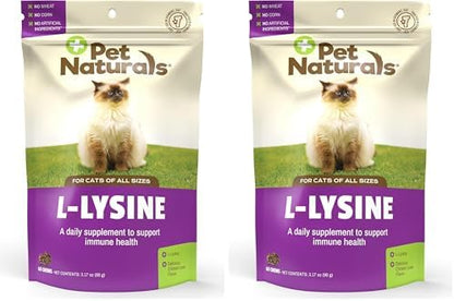 Pet Naturals Lysine for Cats,Chicken Flavor,60 Chews - Immune and Respiratory Support for Cats - No Wheat or Corn - Vet Recommended,(Pack of 2)