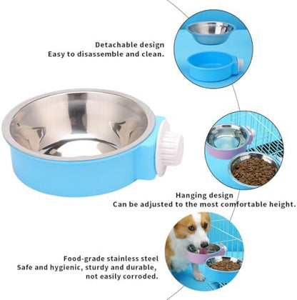 2Pcs Pets Lightweight Stainless Steel Bowl,Removable Stainless Steel Pet Hanging Food Water Feeder Bowl for Puppy Dog Cat Rabbit Ferret Bird Gunea Pigs (Blue-Medium)