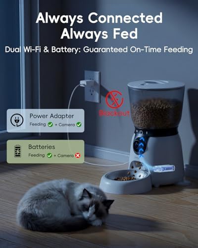 ZUMIMALL Automatic Pet Feeder, 2K Rotatable Camera, Full Bowl View White