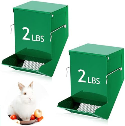 Maxcheck 2 Pcs Rabbit Feeder for Cages, 4.7 Inches, Mesh Bottom, Green