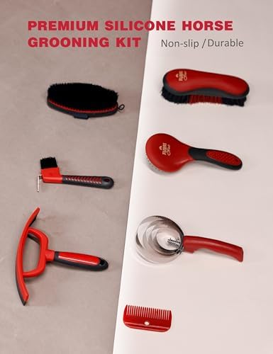 Horse Grooming Kit, 9 Piece Grooming Brush Set with Silicone Curry Comb for Bathing & Shedding Shadowberry