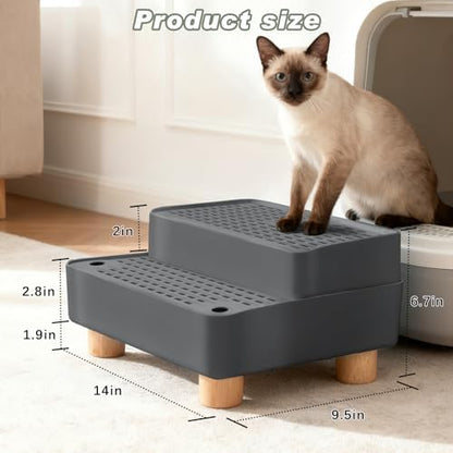 Elevated Cat Ramp for Litter Box, 2-Step Cat Step, Dark Gray
