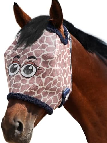 Harrison Howard All Round Mesh Horse Fly Mask UV Protective with Fleece Padded Edging and Fun Prints Forelock Opening Design Mask for Horse Giraffe Large