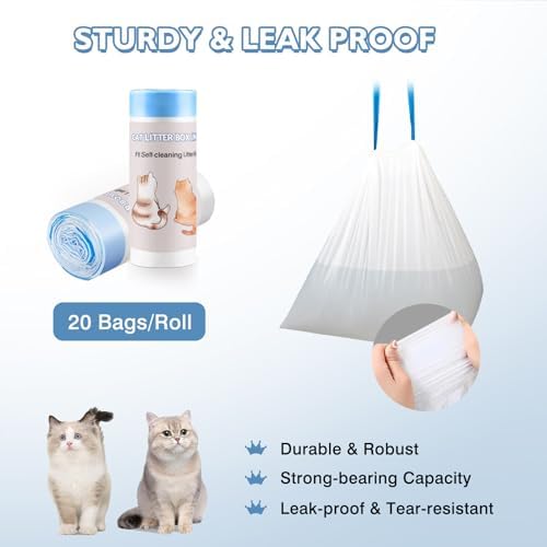 60 Count Self-Cleaning Cat Litter Box Liners Compatible With MW-SC01/SC02/SC09/LR01/LR02, Drawstring Heavy Duty Kitty Waste Bags Disposable Receptacles Bags Trash Bag -18" x 12.6"