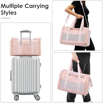 Fashion Dog Carrier Pet Carrier Airline Approved Cat Carrier for Small Dogs Cats Under 15 Lbs, Vegan Leather Collapsible Soft Sided Travel Puppy Carrier