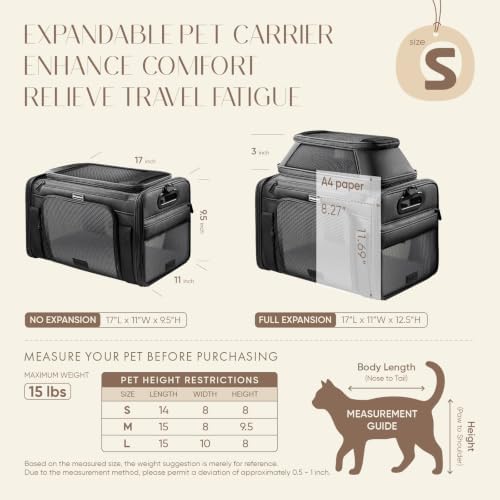 Top-Expandable Pet Carrier with Treat Pet Window,17x11x9.5 Airline Approved
