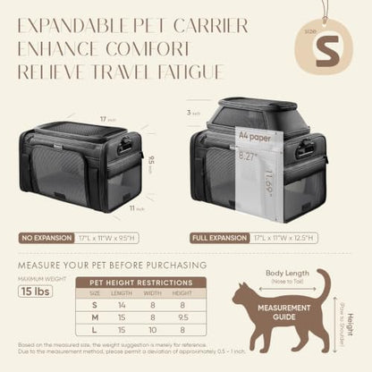 Top-Expandable Pet Carrier with Treat Pet Window,17x11x9.5 Airline Approved