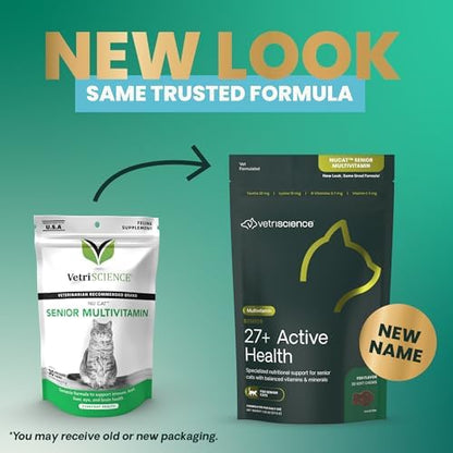 VetriScience Senior 27+ Active Health Chews for Senior Cats, Fish, 30 Count