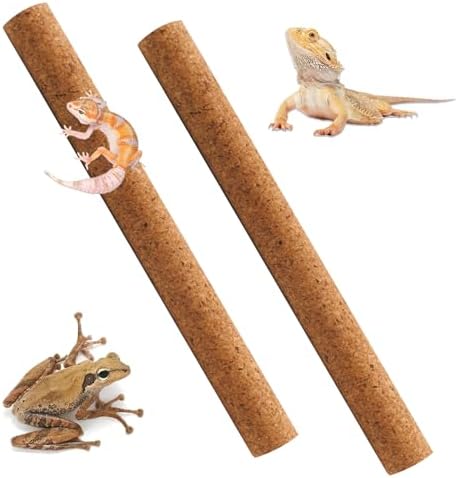 PINVNBY 2 Pcs Reptile Branches for Climbing,Natural Lizard Cork Stick Bearded Dragon Tree Branch Habitat Log Decor for Tree Frog Snake Crested Gecko Spider Chameleon