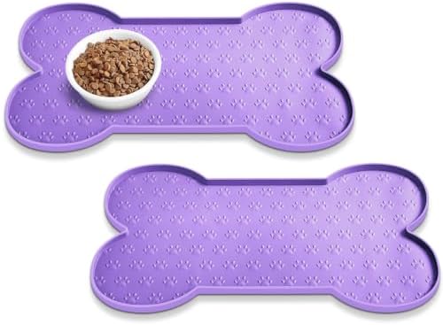PWTAA Dog Food Mat Anti-Slip Silicone Dog Bowl Mat Thicker Pet Placemat Waterproof Cat Feeder Pad with Raised Edge Puppy Kitten Feeding Mats Suitable Small Medium-Sized Dogs Cats Eating Tray - 2PCS