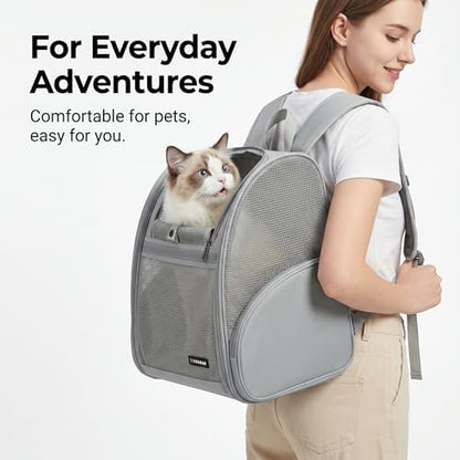 Cat Backpack Carrier for Small Dogs and Medium cat Puppy Kitten Bunny Pet Carrier Backpack Collapsible with Fully Ventilated Mesh with Safety Leash (Gray, 12.9" L x 10.62" W x 15.5" H - M)