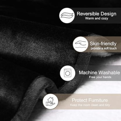 gogobunny Waterproof Pet Blanket for Small Dogs and Cats, Reversible Sherpa Fleece Soft Plush Throw for Couch Protection, Washable Furniture Protector (Black, 30x40 inches)