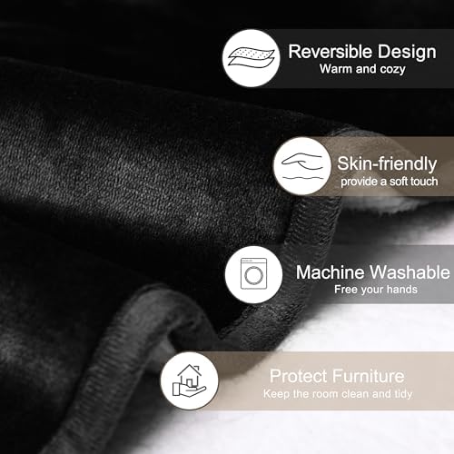 gogobunny Waterproof Bed Blanket, Reversible Sherpa Fleece Throw Blanket for Dog Puppy Cat, Furniture Cover Protects Bed Couch Sofa from Liquid Pee and Pet Fur (Black, 25x35 inches)