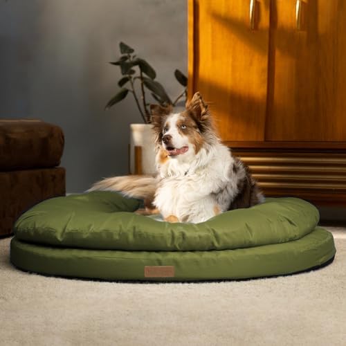 ClevaHome Orthopedic Dog Bed for Large Dogs, 42 inches Dual Layer Water Repellent Round Pet Bed with Washable Cover Nonslip Bottom (Olive Branch)