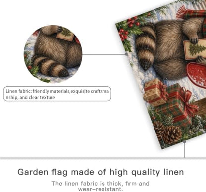 Christmas Raccoon House Flag 28x40 Inch Merry Holiday Mailbox Cards Scarf Gifts Snowy Rustic Farmhouse Outdoor Yard Lawn Porch Double Sided Banner Winter Welcome Decor