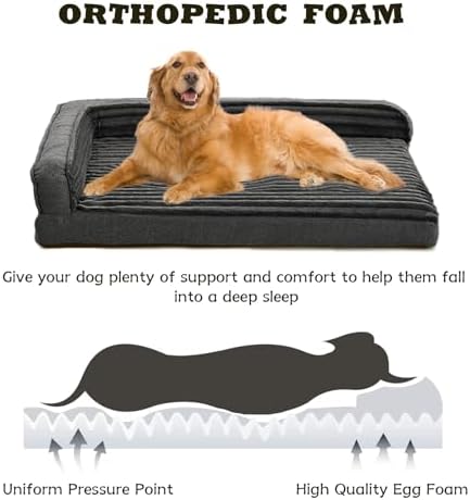 WINDRACING Orthopedic Dog Beds for Large, Medium Dogs, Waterproof Egg Foam Dog Sofa Bed with L Bolster Sides, Washable Large Pet Bed with Removable Cover & Non-Slip Bottom, 36 x 27 inch, Gray