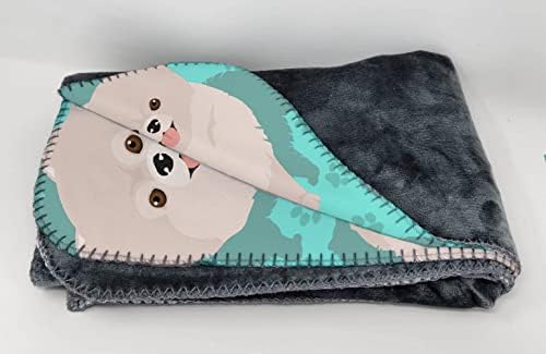 Caroline's Treasures MLM1084TBLT White Pomeranian Soft Travel Blanket with Bag Airplane Blanket, Indoor Outdoor Camping Blanket for Traveling, Picnics, Beach Trips, Concerts
