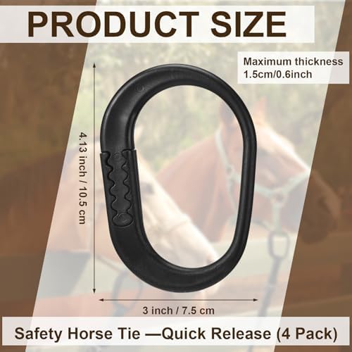 Shinylin 4 Pcs Protective Horse Blocker Tie Multi-Purpose Horse Clip Portable Versatile and Reusable Tie with Quick Release Under Heavy Pressure Design for When Secure is a Concern(Black)