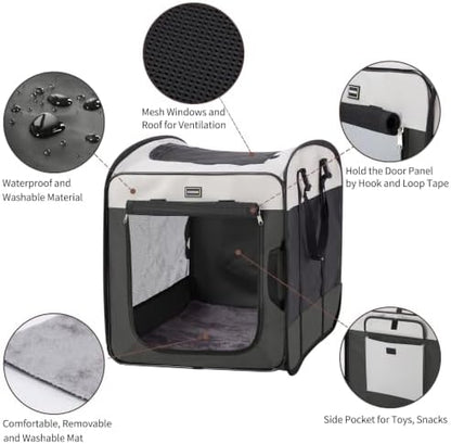 DONORO Dog Kennels and Crates for Medium Dogs, Portable Pop Up Indoor Pet Cage with Sturdy Wire Frame, Collapsible Travel Crate Soft Sided Cat Bag Escape Proof (Gray, 32.0" L x 21.0" W x 26.0" H)