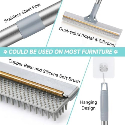 Carpet Rake for Pet Hair Removal Tool, Reusable Pet Hair Remover Broom