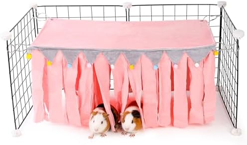 Guinea Pig Hideout - Guinea Pig Corner Hideout, Four-Sided Fringes, Rectangular Top and Washable Hides, Suitable Hides for Guinea Pigs and Rabbit, No Metal Fences, Pink
