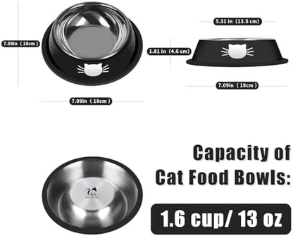 Serentive 3Pcs Cat Bowls Non-Slip Stainless Steel Small Cat Food Bowl Unbreakable Thick Rubber Base Easily Clean Lovely Color