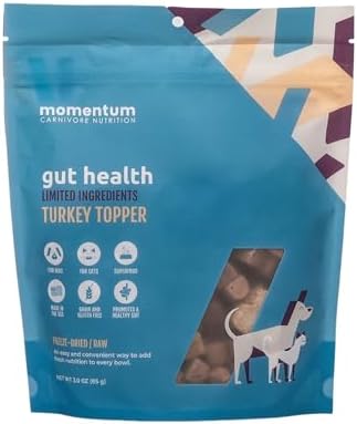 Momentum Carnivore Nutrition Freeze-Dried Gut Health Topper for Dogs & Cats – Turkey Gizzard, Raw Goat Milk, Ginger & Dandelion Root – 3 oz Bag