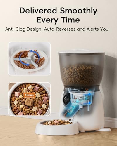 ZUMIMALL Automatic Cat Feeder with 2K Camera, Full Bowl Visibility Grey