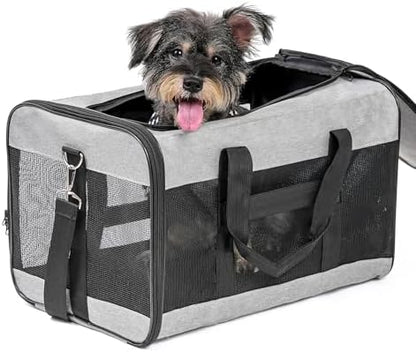 Conlun Dog Carrier Soft Sided, Large Cat Carrier with Inner Safety Leash, Pet Transport Carrier for Large Cats and Medium Dogs up to 20 Lbs, Collapsible Travel Puppy Carrier Bag -Gray L