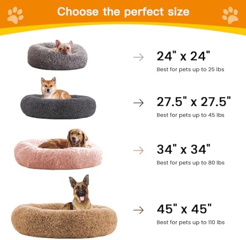 Calming Dog Bed Anti-Anxiety Donut Dog Beds for Small Medium Large Dogs,Washable Plush Fluffy Indoor Cat Kitten Round Cuddler Cushion (Brown, XX-Large)