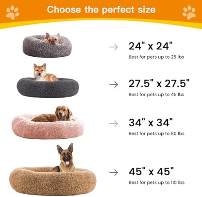 Calming Dog Beds for Large Dogs, Faux Fur Donut Cuddler Dog Bed, Round Fluffy Pillow, Washable Pet Bed for Dogs Up to 80Lbs, 36inch