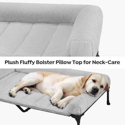 Veehoo Elevated Dog Beds Large Sized Dog with Fluffy Plush Bolster Cushion