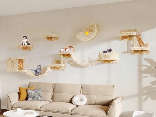 13-in-1 Cat Wall Shelves, Moon & Bridge Cat Wall Furniture, Beige