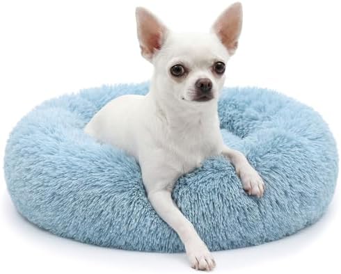 nononfish Fluffy Donut Dog Bed for Small Dogs,Cozy Plush Pet Bed