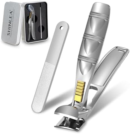 SHINLEA Nail Clippers for Seniors Thick Toenails, Professional Fingernail Toenail Clippers with Catcher, Sharp Wide Opening and Long Handle Nail Cutter Set for Men Women, Silver