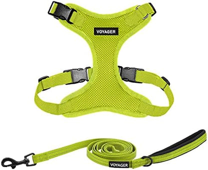 Best Pet Supplies Voyager Step-in Lock Pet Harness w Reflective Pet Leash Combo Set with Neoprene Handle 5ft - Supports Small, Medium and Large Breed Puppies/Cats - Lime Green, S