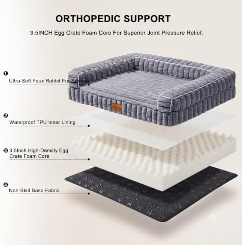 Orthopedic Large Dog Bed Furry Pet Bed, Washable Cover 36''X24''