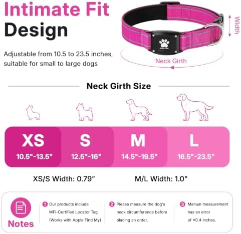 GPS Dog Collar with Tracker, Waterproof, No Monthly Fee, Hot Pink, XS