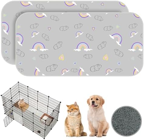 Homimp 2 Pack Guinea Pig Cage Liners, Washable Small Animal Bedding,Waterproof Reusable & Anti Slip Guinea Pig Pee Pad Fast and Super Absorbent Mat for Small Animal Rabbit Bunny Hamster,Grey 24"x47"