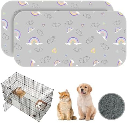 Homimp 2 Pack Guinea Pig Cage Liners, Washable Small Animal Bedding,Waterproof Reusable & Anti Slip Guinea Pig Pee Pad Fast and Super Absorbent Mat for Small Animal Rabbit Bunny Hamster,Grey 24"x47"