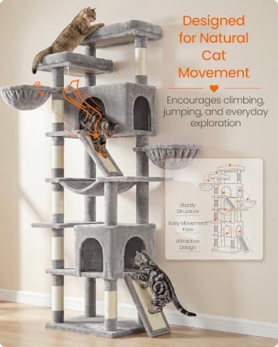 Feandrea Large Cat Tree, 81.1" Tall Sturdy Cat Tower for Indoor, Dove Gray