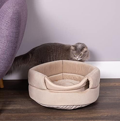 BIRDROCK HOME 2 in 1 Pet Bed for Cats or Small Dogs - Cozy Cat Cave or Plush Dog Bed - Indoor Teepee House for Pets (15 Inch Wide, Beige)
