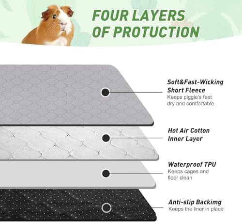 Guinea Pig Cage Liners, 16''X24'' Washable Guinea Pig Pee Pads, Non Slip Reusable Super Absorbent Guinea Pig Training Mat Bedding Fleece for Small Animals Hamster Rabbit Chinchilla Rat, 2Pack