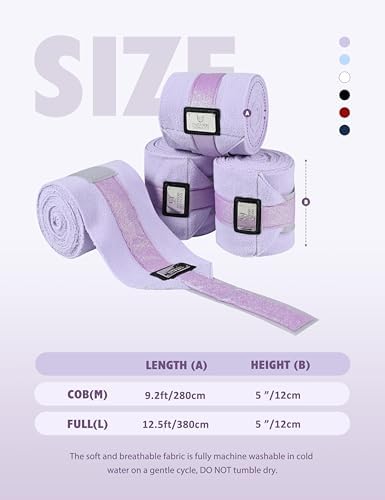 Harrison Howard Horse Polo Wraps Upgrade with Bling Leg Wraps for Horses 4-Pack Fleece Leg Wraps Stable Supplies Lavender M