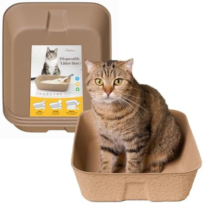 4 Pack Disposable Cat Litter Boxes, Leak-Proof Cardboard Kitty Litter Trays
