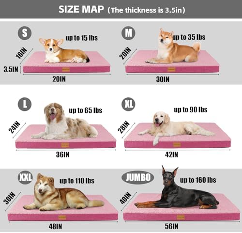 Patas Lague Orthopedic Large Dog Bed Washable Pet Sofa Mat 36''X24'' Pink