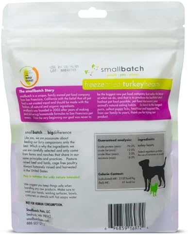 smallbatch Freeze Dried Premium Turkey Heart Treats for Dogs & Cats, 3.5oz