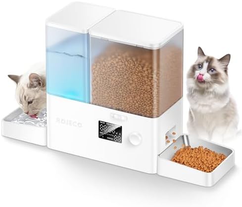 ROJECO Automatic Cat Feeder & Water Dispenser,Button Customizable Feeding