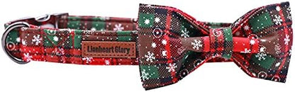 Lionheart glory Christmas Plaid Dog Collar Adjustable Soft Dog Collar with Bowtie, Pet Gift Dog Collars Bow for Small Medium Large Dogs